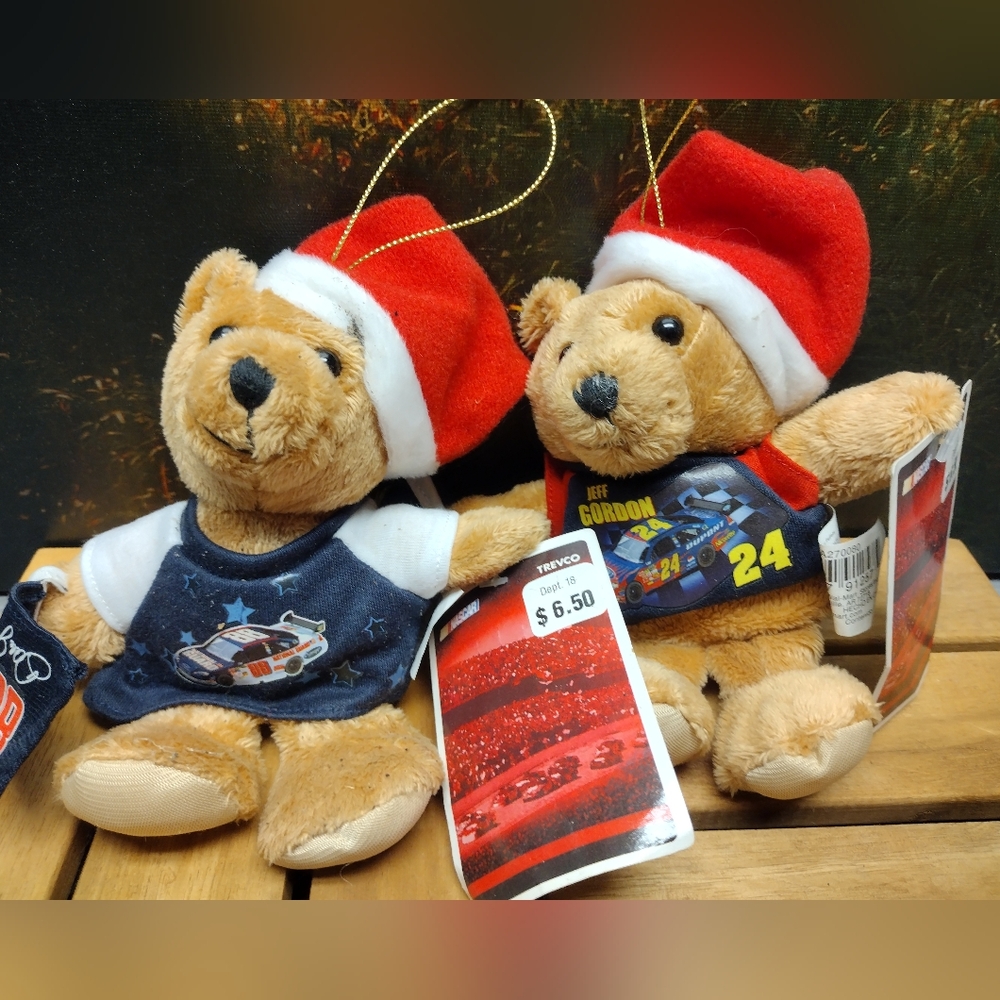 Jeff Gordon Christmas Tree Ornaments Small Teddy Bears Pre-owned w/Tags
